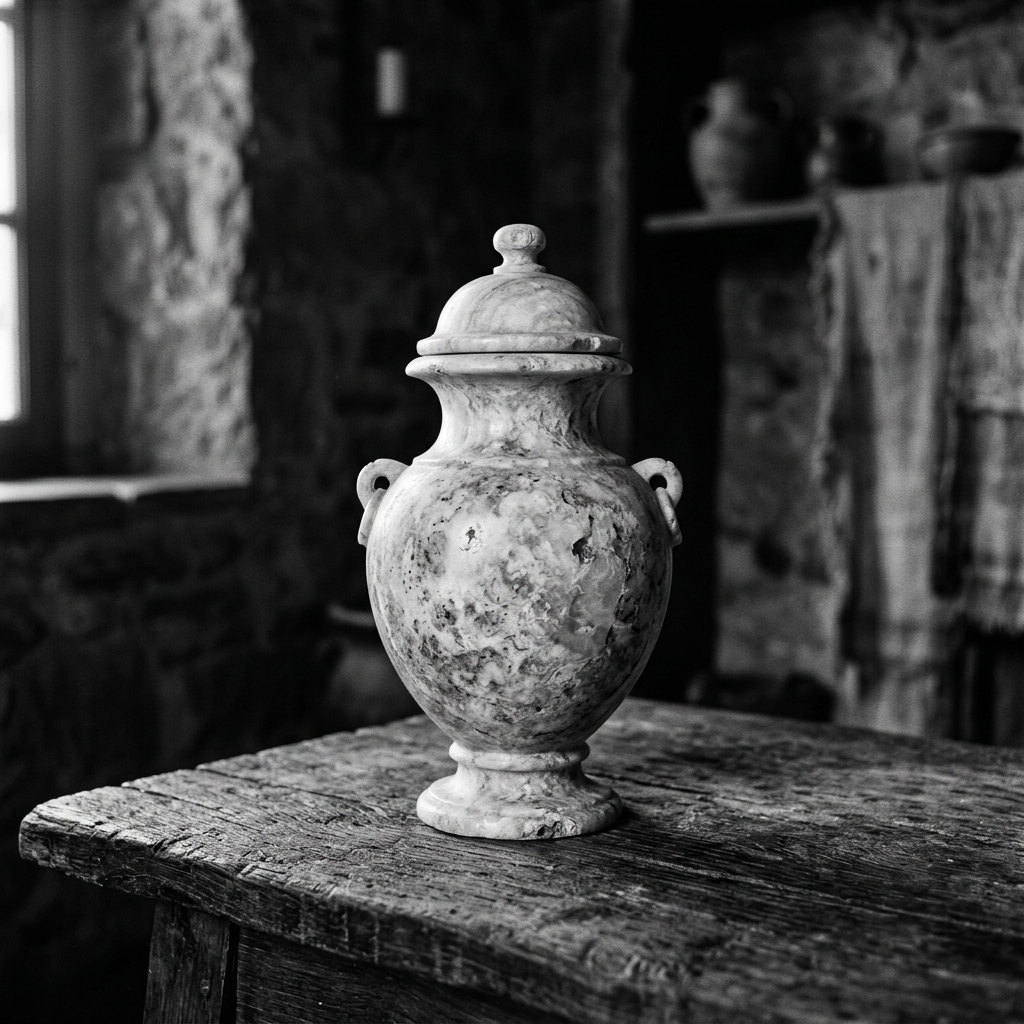 Alabaster container in black and white
